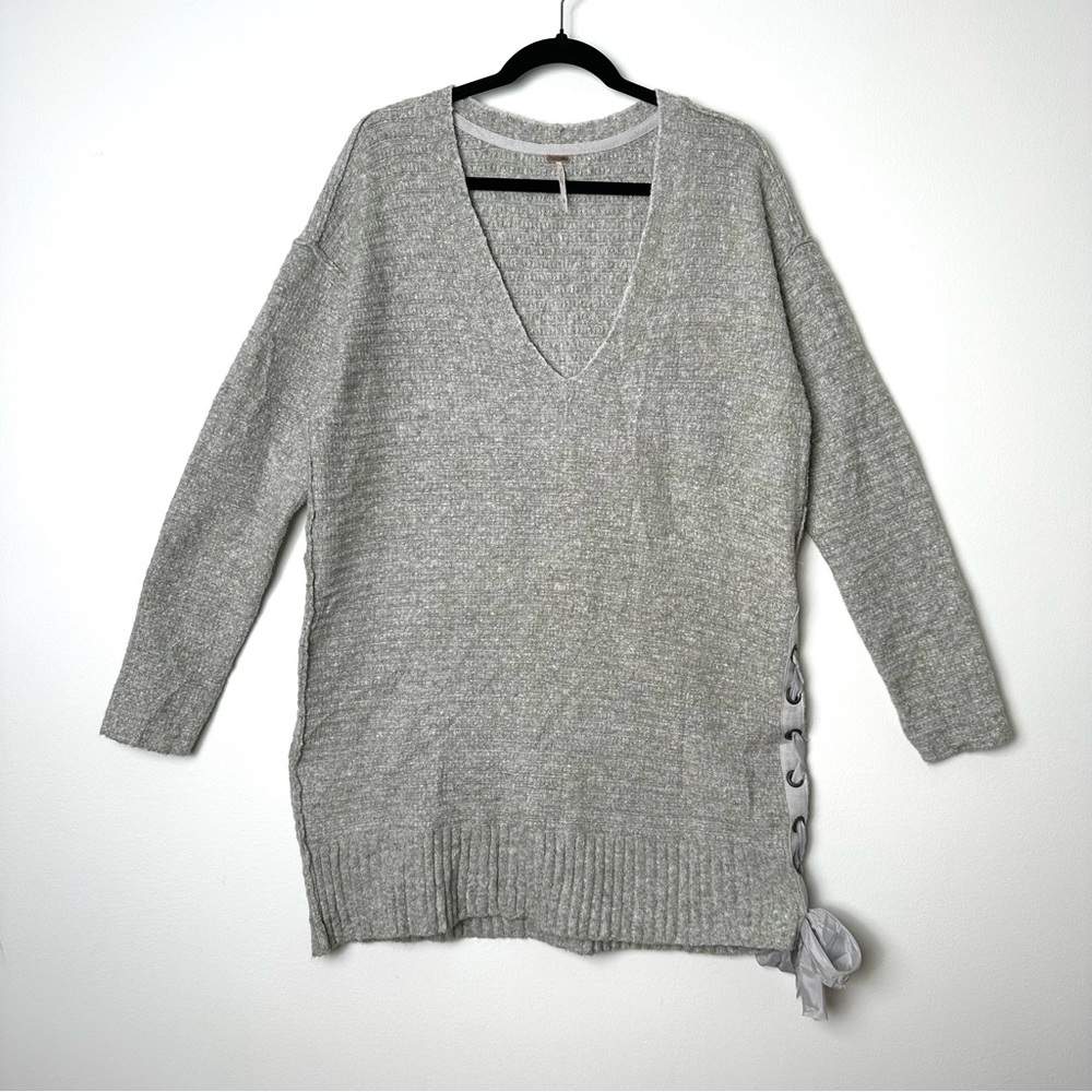Free People Heart It Boho Side Lace Up Long V-Neck Sweater Dress Cozycore - Picture 5 of 15